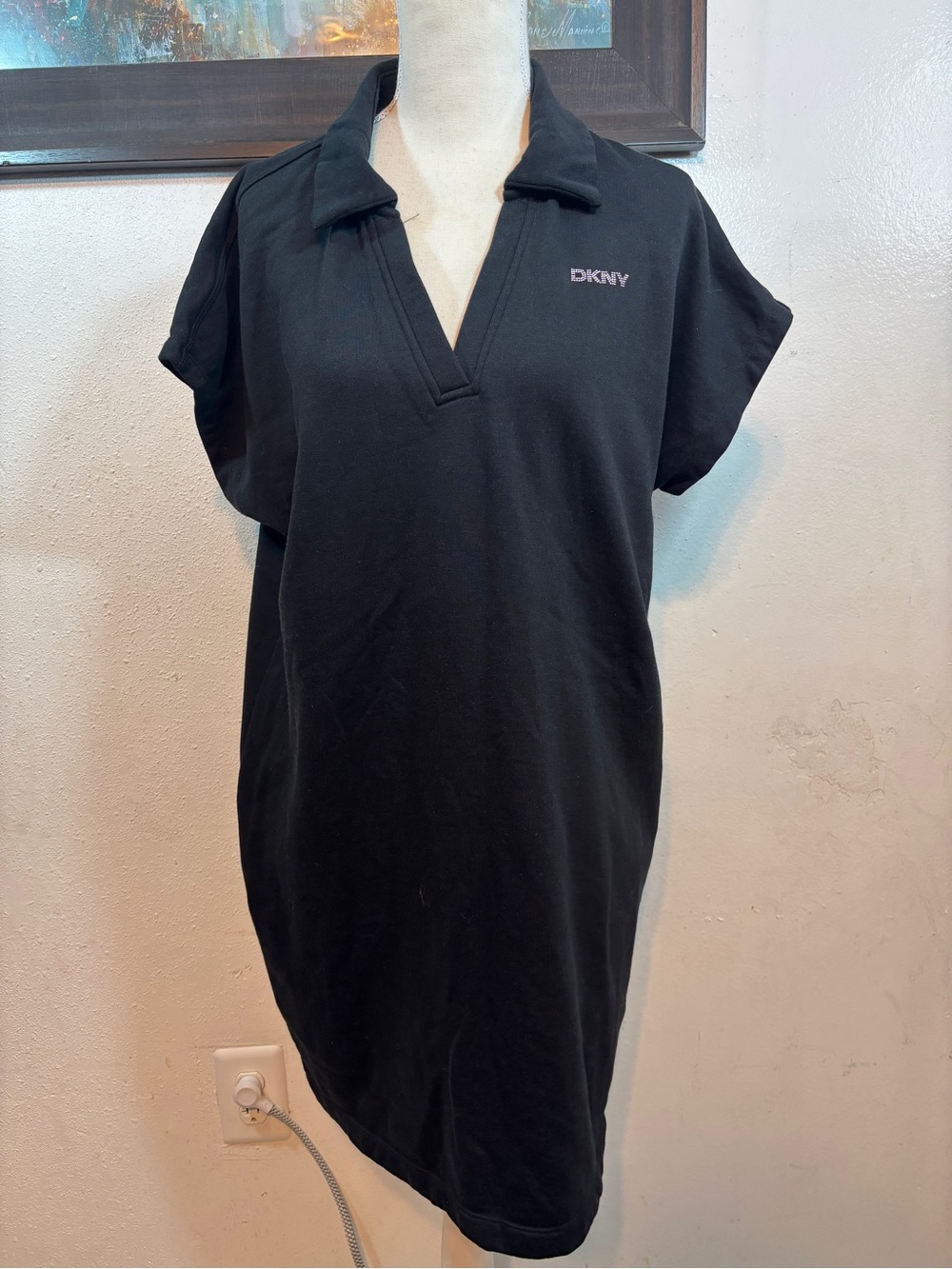 DKNY Black Polo-Style Mini Dress with Subtle Logo